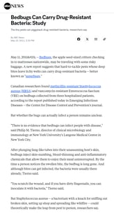 Study concluding bedbugs are carriers of drug-resistant bacterias.