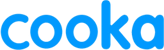 a blue and white logo with the word cookbook
