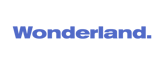 a blue and white logo with the words wonderlandland