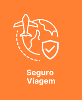 Desenho de um globo terrestre, um avião e um escudo representando Seguro Viagem