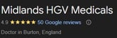 Midlands HGV Medicals google review scores