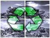 a collage of four different images of recycling