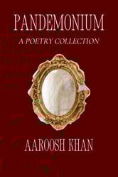 the image displays a dark red background with a gold-border mirror in the center. the book's name shows the word PANDEMONIUM
