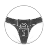 a black and white drawing of a chastity belt