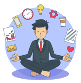 A person meditating, symbolizing focus and multitasking skills.