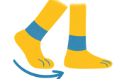 a pair of yellow socks with a blue and white socks
