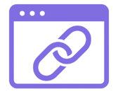Purple icon of a browser window with a chain link, representing the product link submission step.