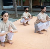a man and woman doing upa yoga poses