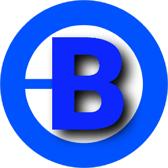 a blue and white logo with the letter b