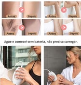 a woman with a hair dryer on her arm