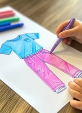 Peuter kleurt simpele kleurplaat van kleren