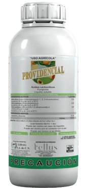 Bote blanco de providencial que indica que es un fungicida