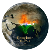 RisingIndia Original logo created by tarun agal. a globe map of india and the indian flag