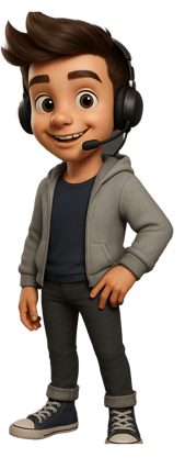 a cartoon character with headphones and a microphone