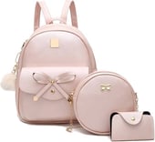 I IHAYNER Girls Bowknot 3-Pieces Fahsion Leather Backpack Backpack Purse for Women Rucksack for Ladi