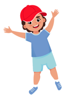 Colorful, smiling cartoon boy celebrating