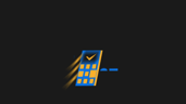 Phone swooshes and lands in center, trailing yellow blurry motion lines.
