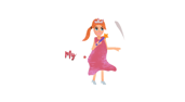 Princess waves magic wand to draw a sparkling arc above her head