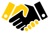 a yellow and black sign with a yellow arrow