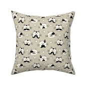 fabric for cat toys with cats, mustaches and paws on a beige background
