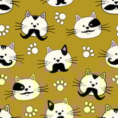 fabric for cat toys with cats, mustaches and paws