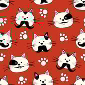 a cat with mustaches and mustaches on a red background