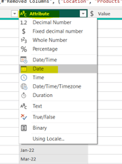 trasnform data in power query