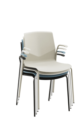 Four-leg stackable chairs with armrests in neutral colors