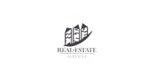 The REAL ESTATE logo completes with motion, texture, and architectural form.