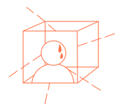 Visual depiction of a creator trapped or stuck in a box, frustrated, and anxious in beginner phase.