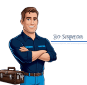 logo dr reparo homem com mala de ferramenta