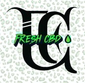 Fresh CBD con tipografía decorativa sobre fondo blanco animal print