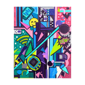 Colorful Pop Art by Frankie Cervantes, includes the fun tech items of the 90s. Art by Frankie