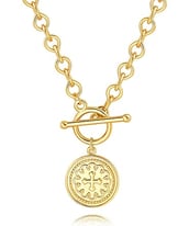 Saint Benedict Necklace Drop 18K Gold Toggle Medallion Coin Cross Pendant