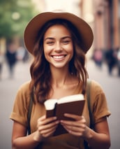 A person holding a book titled 'Focus: The Hidden Driver of Excellence' by Daniel Goleman in front of their face. The background is a plain light color, and the person is wearing a beige shirt and jeans.