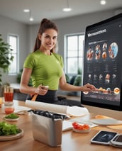 A modern fitness center entrance with wooden framing and the sign 'PRIME FITNESS' above the doorway. The interior features a spacious gym area with workout equipment visible and a motivational banner on the back wall. The flooring transitions from glossy tiles to a wood finish leading into the facility.