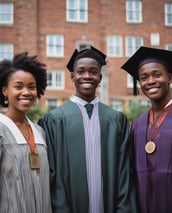 Créer une image de trois jeunes gens âgés entre 20 et 25 ans. Ce sont des étudiants. Deux garçons e