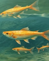 A small, translucent fish with a prominently visible spine and fins swims near lush, green aquatic plants in a freshwater aquarium setting.