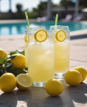 A hand is squeezing a fresh orange slice over a glass filled with orange juice. Next to the glass, there is a can of Sanpellegrino Aranciata on an orange surface. The background is in a warm yellow shade, creating a vibrant and refreshing atmosphere.