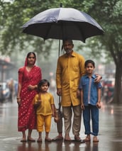 Two miniature Indian flags are positioned on a car dashboard with a small emblem between them. A smartphone lies nearby on the dashboard, and a cloth is draped over part of the surface. The background is blurred but suggests an outdoor setting.