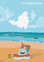 Cloud Spotting by Raymond Bowen - man relaxing on beach with map of St. Martin in clouds