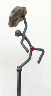  Rise, height 134cm (with stand), Welded sculpture with steel and stone
