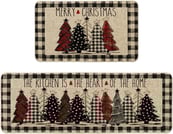 Artoid Mode Buffalo Plaid Xmas Tree Merry Christmas Kitchen Mats