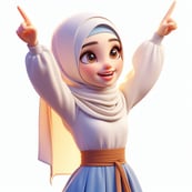 a cartoonish muslim woman in a white dress