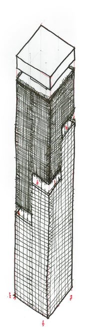 an architectural sketch of a tower