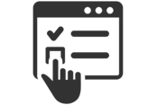an icon with a persons hand making a selection on a screen