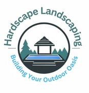 Hardscape Landscaping Logo with a gazebo and a swimming pool