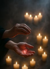 hechizos de amor. Magia en las manos con velas para la magia blanca