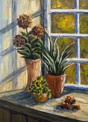 Together in the Window  2025, Acrylic on canvas, 7 x 5 inches  $95