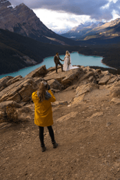 Elopement photographer Solana Crowe photographing an elopement at Peyto Lake